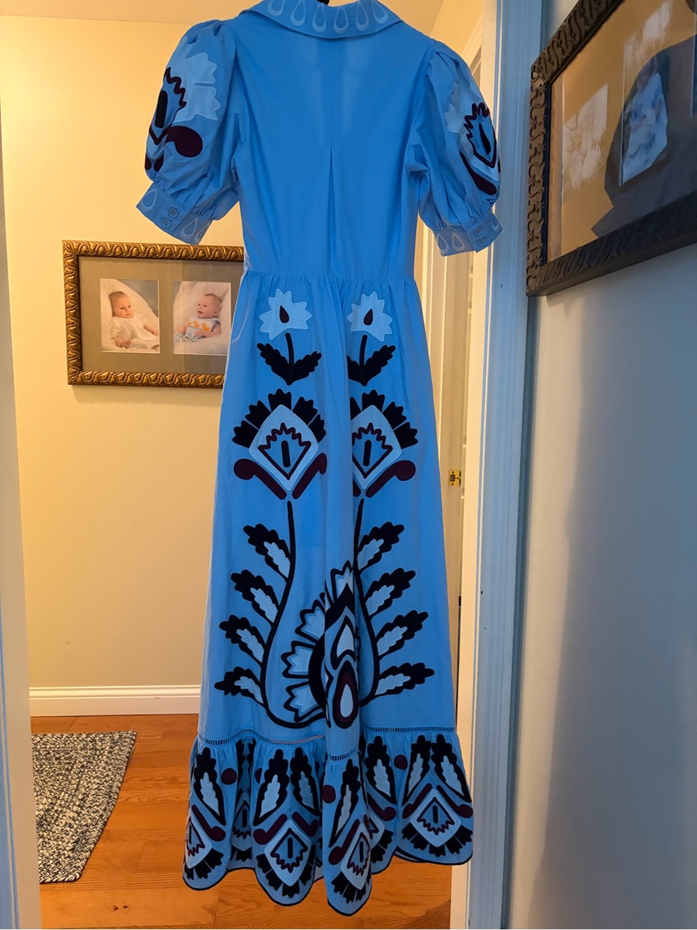 FARM Rio Light Blue Embroidered Maxi Dress with Maroon & Cream Accents - Picture 2 of 3
